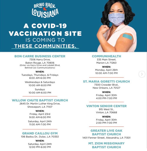 Power Coalition and Partners Hosting COVID-19 Vaccination Events to “Bring Back Louisiana”