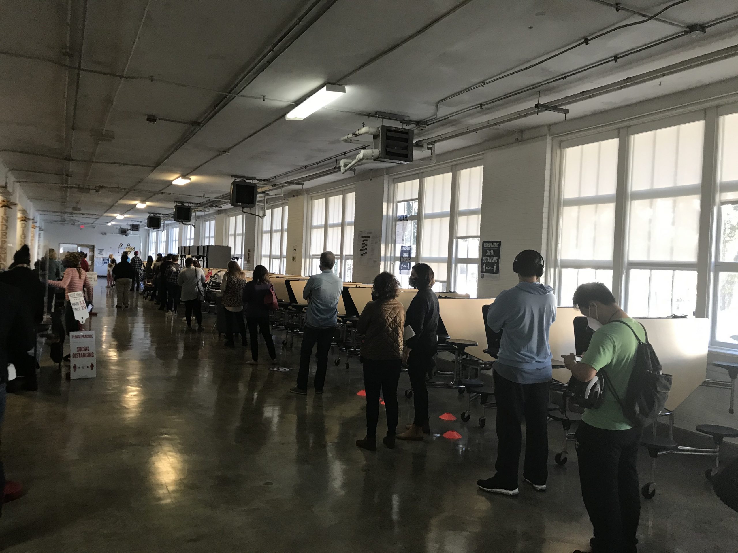 An Election Day line at Eleanor McMain Secondary School in New Orleans Nov. 3, 2020. (Photo by Jarvis DeBerry)