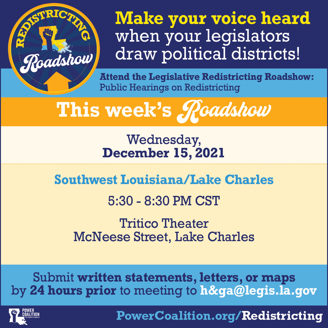 Legislative Redistricting Roadshow Comes to Lake Charles On Wednesday, December 15, 2021